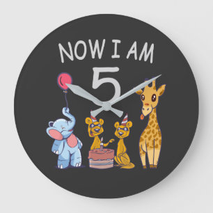 Now I am 5 years old 5th Birthday at the Zoo Large Clock