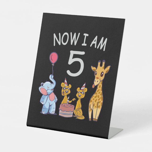 Now I am 5 years old 5th Birthday at the Zoo Pedestal Sign (Front)