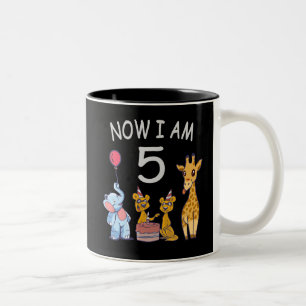 Now I am 5 years old 5th Birthday at the Zoo Two-Tone Coffee Mug