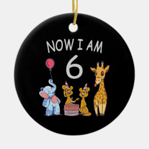 Now I am 6 years old 6th Birthday at the Zoo Ceramic Tree Decoration