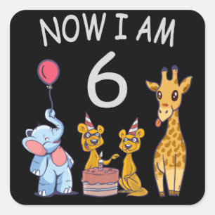 Now I am 6 years old 6th Birthday at the Zoo Square Sticker