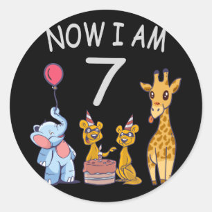 Now I am 7 years old 7th Birthday at the Zoo Classic Round Sticker