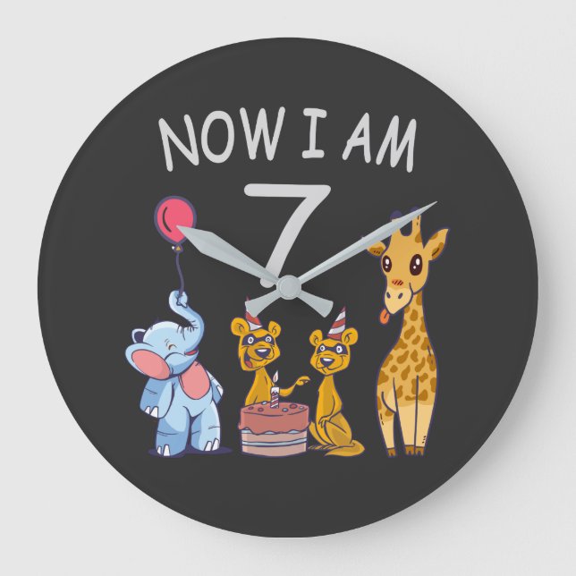 Now I am 7 years old 7th Birthday at the Zoo Large Clock (Front)