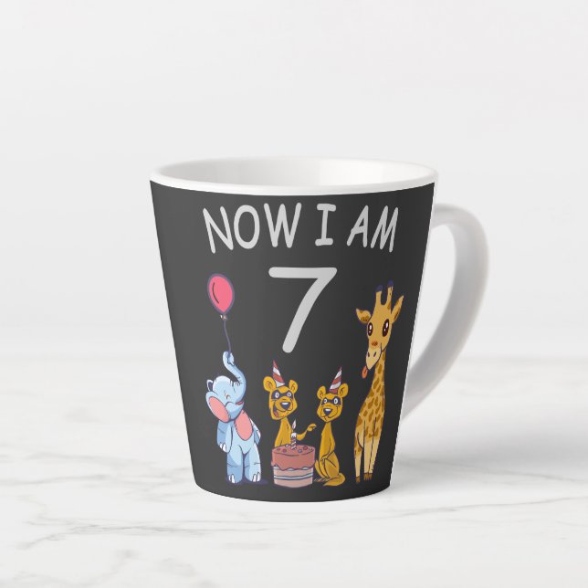 Now I am 7 years old 7th Birthday at the Zoo Latte Mug (Right Angle)