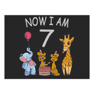 Now I am 7 years old 7th Birthday at the Zoo Poster