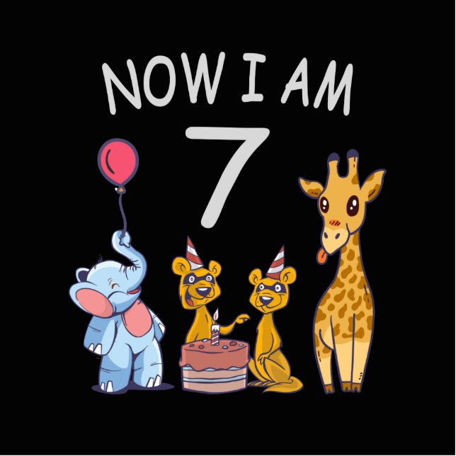 Now I am 7 years old 7th Birthday at the Zoo Standing Photo Sculpture (Front)