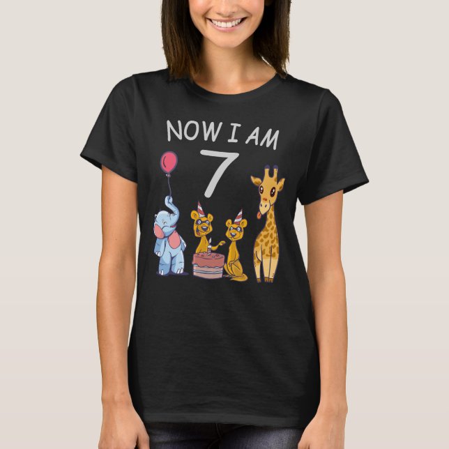 Now I am 7 years old 7th Birthday at the Zoo T-Shirt (Front)