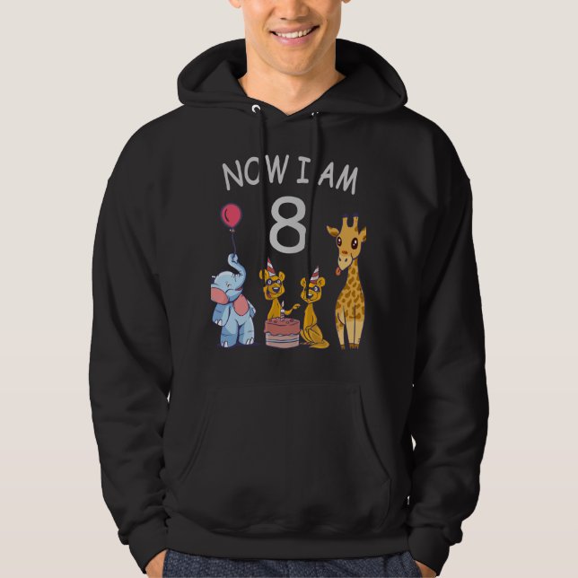 Now I am 8 years old 8th Birthday at the Zoo Hoodie (Front)