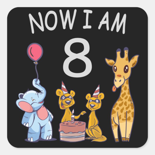 Now I am 8 years old 8th Birthday at the Zoo Square Sticker (Front)