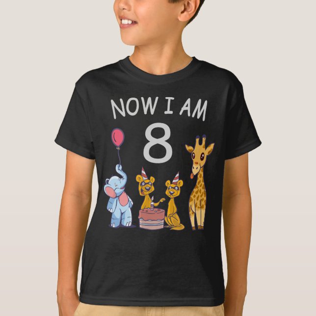 Now I am 8 years old 8th Birthday at the Zoo T-Shirt (Front)