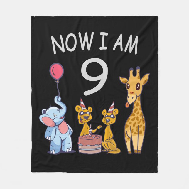 Now I am 9 years old 9th Birthday at the Zoo Fleece Blanket (Front)