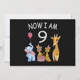 Now I am 9 years old 9th Birthday at the Zoo Invitation
