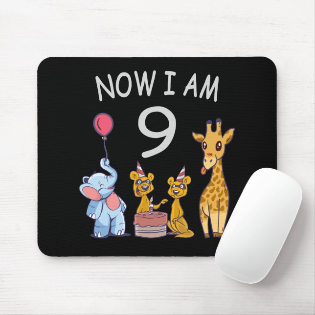 Now I am 9 years old 9th Birthday at the Zoo Mouse Mat (With Mouse)