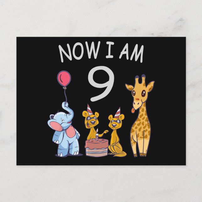 Now I am 9 years old 9th Birthday at the Zoo Postcard (Front)