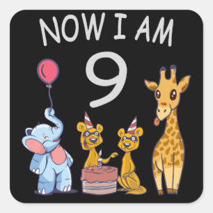 Now I am 9 years old 9th Birthday at the Zoo Square Sticker