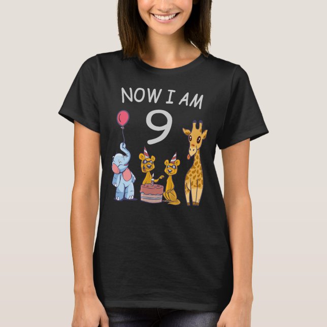 Now I am 9 years old 9th Birthday at the Zoo T-Shirt (Front)