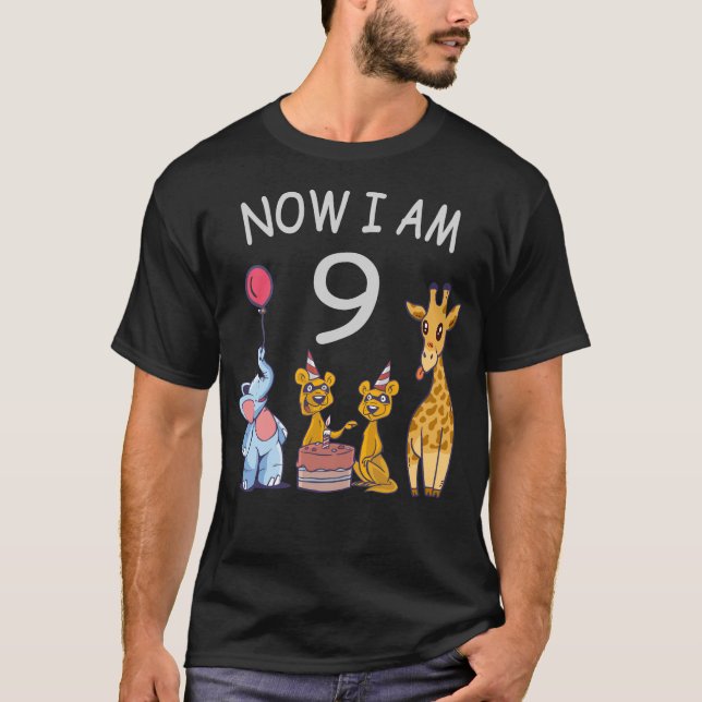 Now I am 9 years old 9th Birthday at the Zoo T-Shirt (Front)