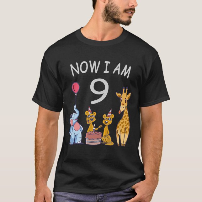 Now I am 9 years old 9th Birthday at the Zoo T-Shirt (Front)