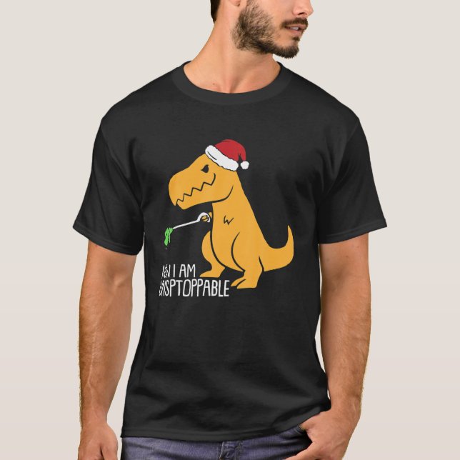 Now Im Unstoppable Rex Christmas Dinosaur Boys Gir T-Shirt (Front)