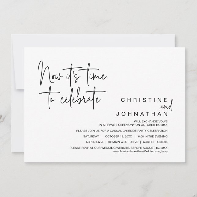 Now It's Time To Celebrate Wedding Elopement Party Invitation (Front)