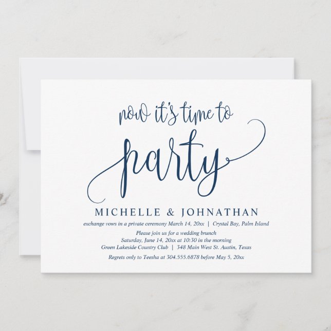 Now it's Time To Party, Post Wedding Elopement Inv Invitation (Front)