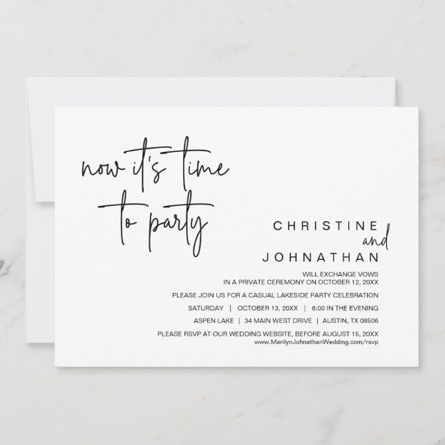 Now It's Time To Party, Wedding Elopement Dinner I Invitation (Front)