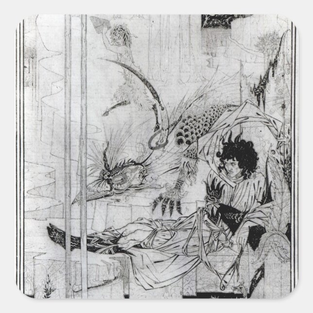 Now King Arthur saw the Questing Beast Square Sticker (Front)