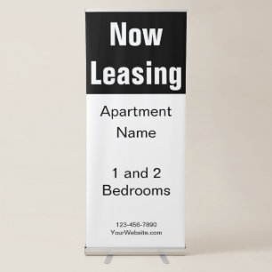 Now Leasing Apartment Name Black and White Retractable Banner