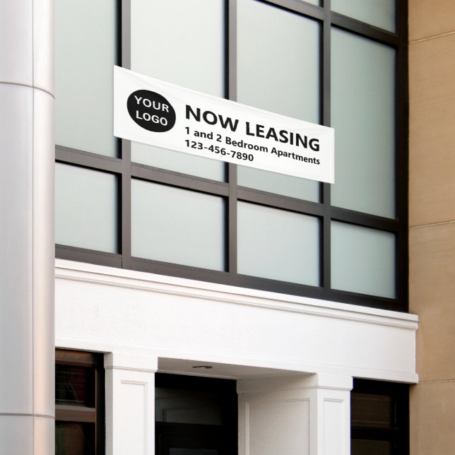Now Leasing Apartments Black and White Your Logo Banner (Outside Building)