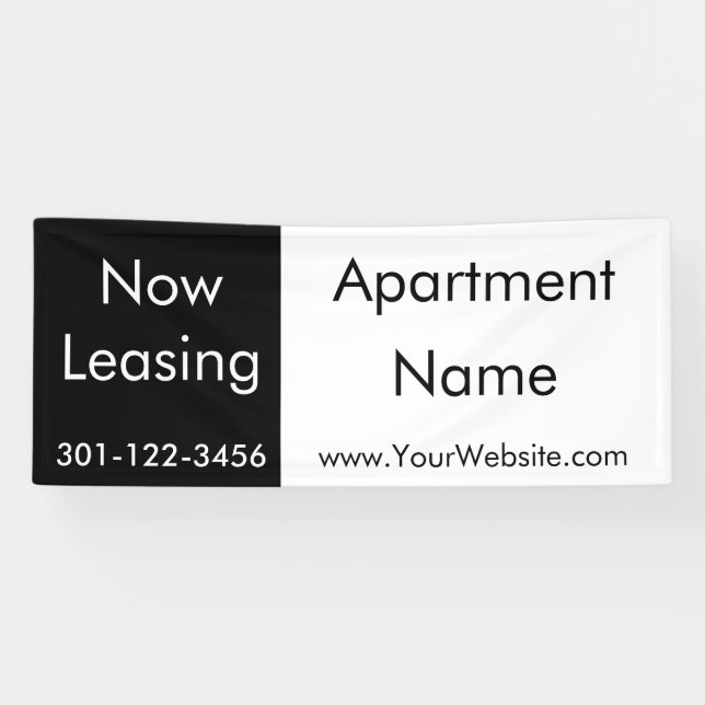 Now Leasing Black and White Apartment Name Banner (Horizontal)