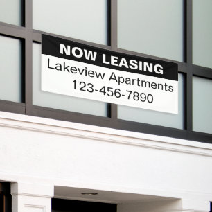 Now Leasing Black & White Apartment Community Name Banner