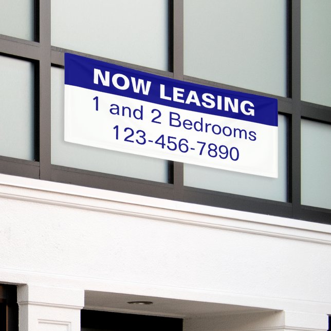 Now Leasing Blue and White Apartments for Rent Banner (Outside Building)