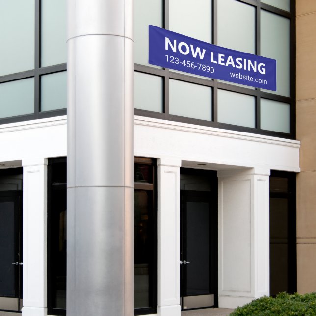 Now Leasing Blue Apartment Rental Website Phone Banner (Outside Building)