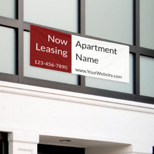 Now Leasing Deep Red White Apartment Name Phone Banner