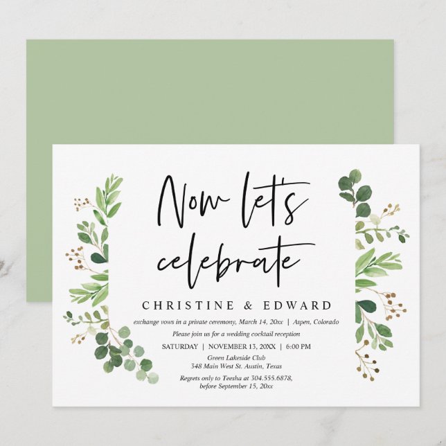 Now let's celebrate, Wedding Elopement Party Invitation (Front/Back)