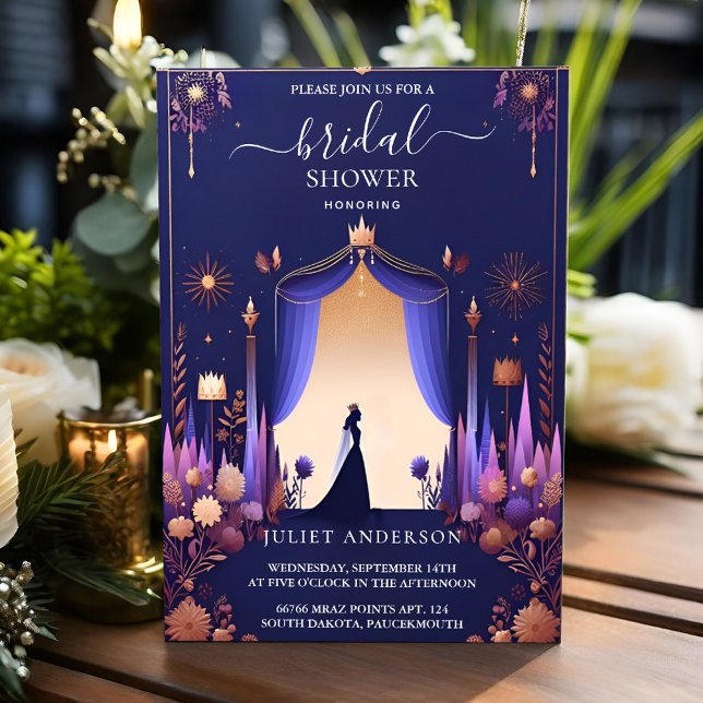 Now Luxury Fuchsia Crown Royal Blue Bridal Shower Invitation (Creator Uploaded)