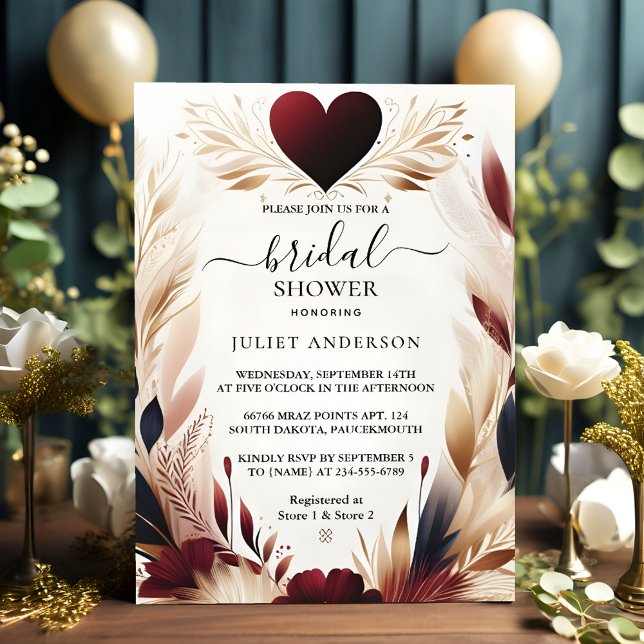 Now Maroon Traditional Fall Burgundy Bridal Shower Invitation (Creator Uploaded)