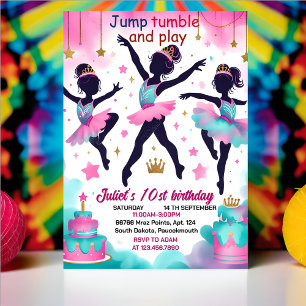 now modern cute Jump girl gymnastics 10th birthday Invitation