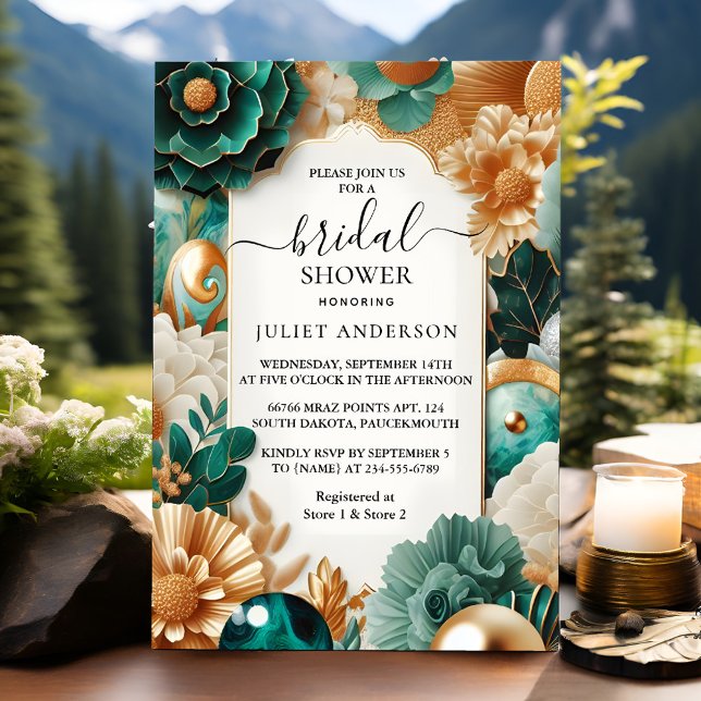 Now Monstera Emerald Green And Gold Bridal Shower Invitation (Creator Uploaded)