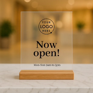 Now Open Business Opening Times Logo Acrylic Sign