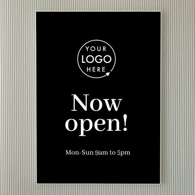 Now Open | Business Opening Times Logo Black Poster (Creator Uploaded)