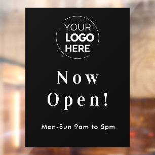 Now Open   Business Opening Times Logo Black Window Cling