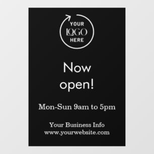 Now Open   Business Opening Times Logo Black Window Cling