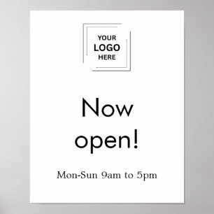 Now Open   Business Opening Times Logo White  Poster