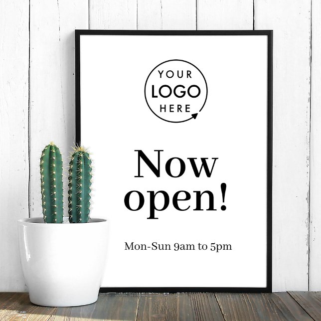 Now Open | Business Opening Times Logo White Poster (Creator Uploaded)