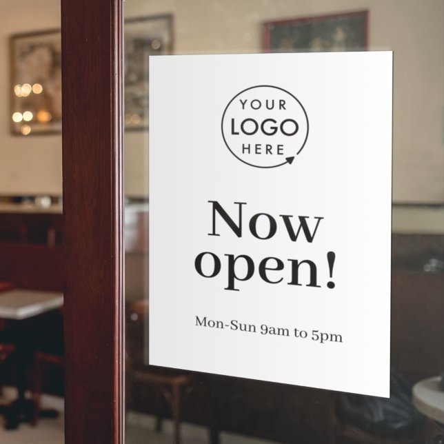 Now Open | Business Opening Times Logo White Window Cling (Creator Uploaded)