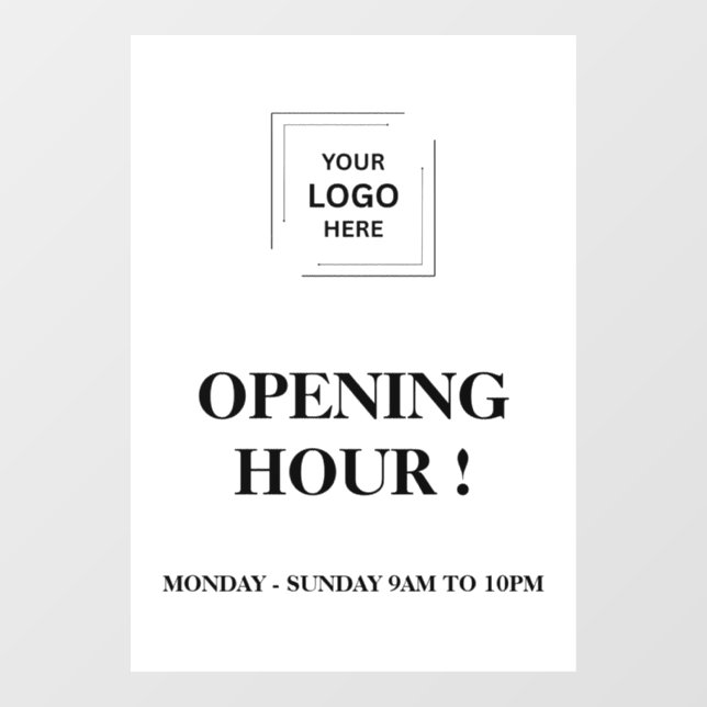 Now Open Business Opening Times White Window Cling (Sheet)