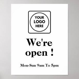 Now Open   Custom Business Logo Opening Hours Poster