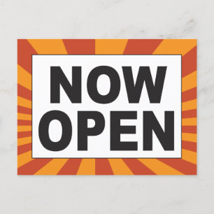 Now Open for business with colourful rays Postcard