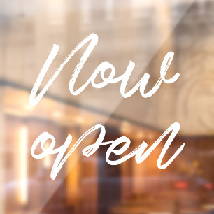 Now open modern business opening window cling